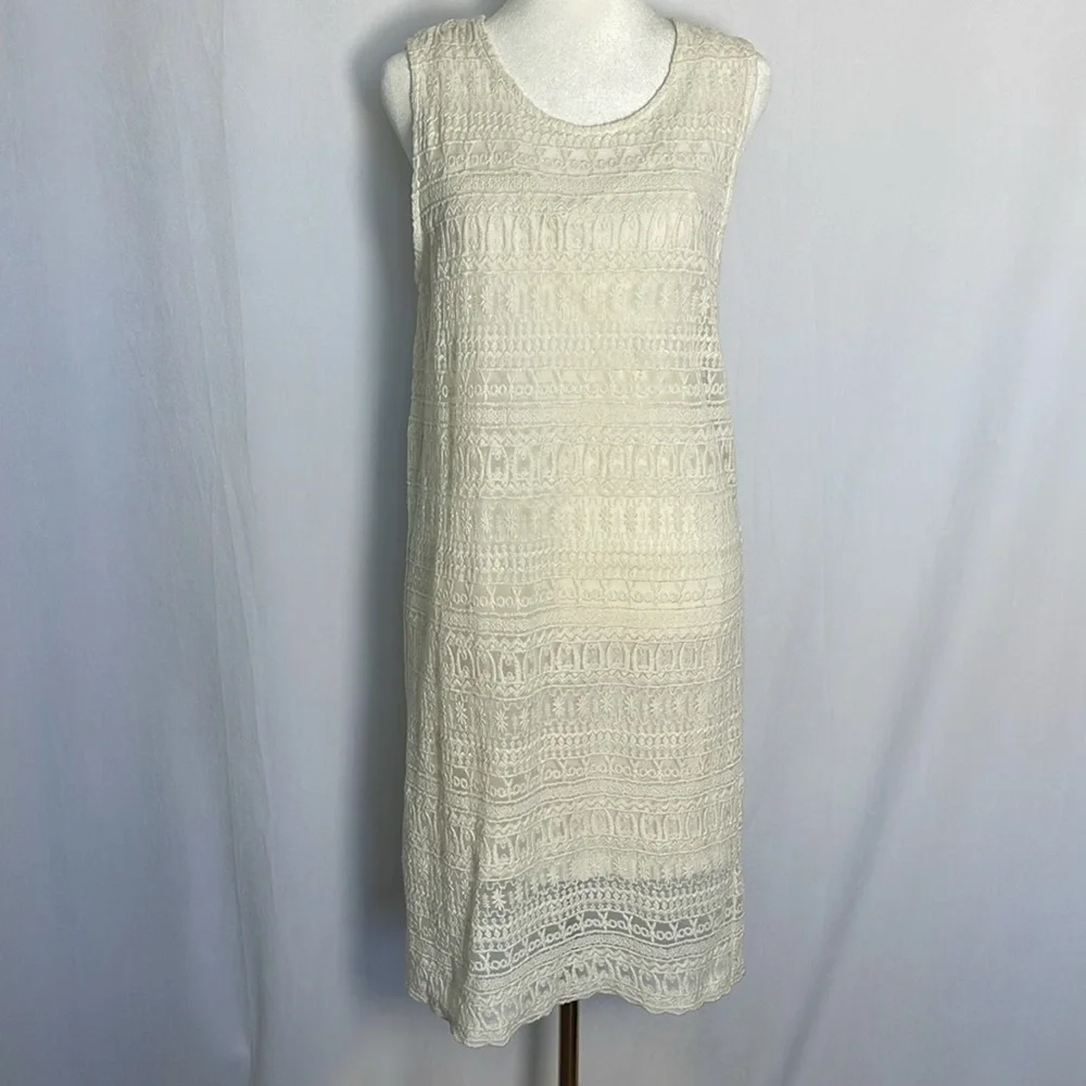 NWT MANGO Brenda Crochet Knee Length Dress Size S Ivory Lined Sleeveless Boho